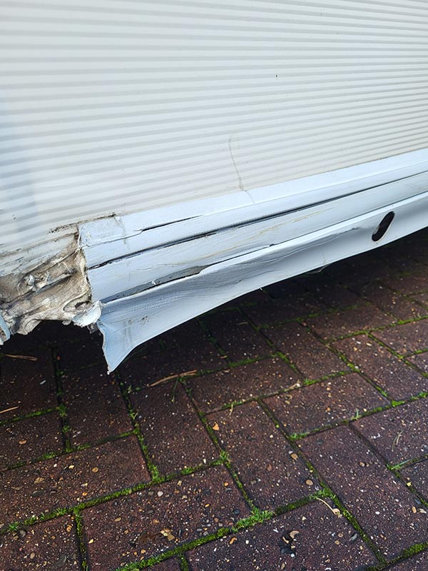Caravan Body repairs - picture showing external damage to caravan