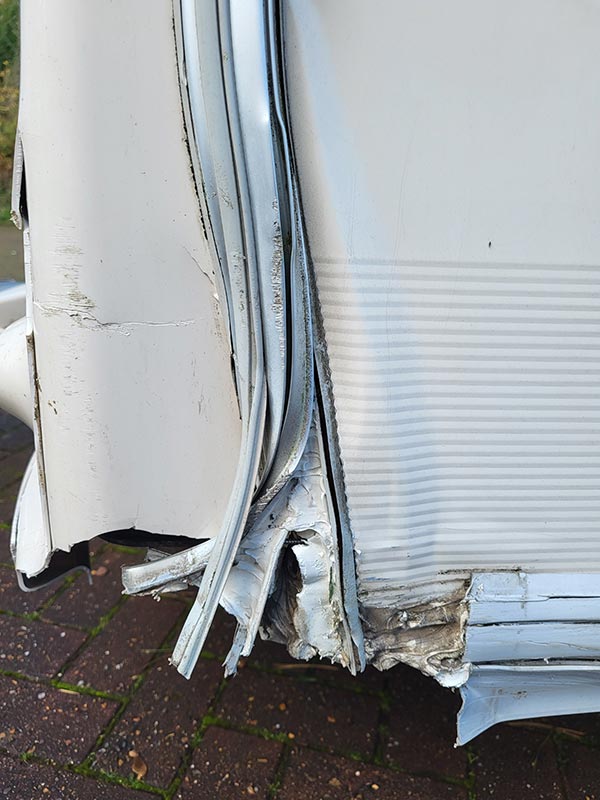 Caravan Body repairs - picture showing external damage to caravan